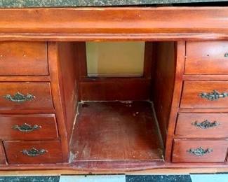 257 - Wood Desk Base, as is no top 31 x 47 x 35