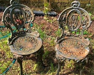 656 - Pair Vintage Cast Iron Chairs 31 x 14 x 15