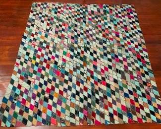 221 - Hand Stitched Quilt 82 x 69 some wear