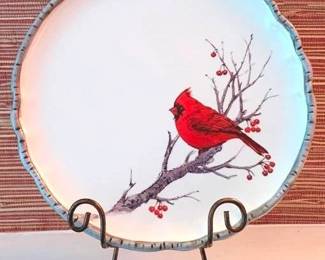 190 - Decorative 12" Cardinal Platter on Stand