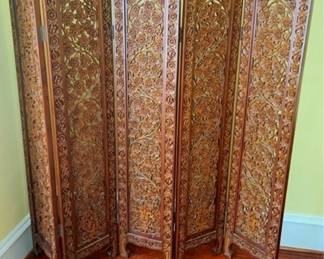 446 - 5 Panel Carved Wood Folding Screen 71 x 75