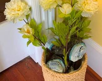 62 - Basket w/ Faux Flowers 21" Tall Overall