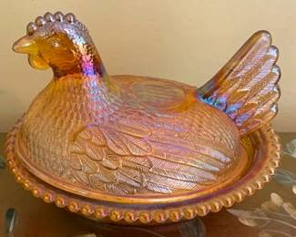 155 - Carnival Glass Hen on Nest 6 x 8