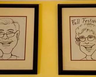 415 - Pair Caricature Drawings 22 x 19