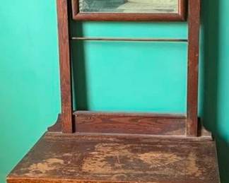 101 - Vintage Oak Washstand w/ Mirror Rack 75 x 32 x 19