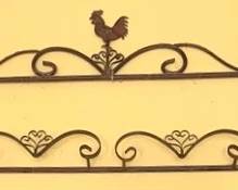 164 - Rooster Adorned Metal Wall Plate Rack 15 x 48