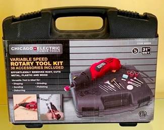 479 - Chicago Electric Tool Kit in Box You are buying a used as-is electric/electronic item. We do not guarantee all components are present, and if it is not expressly stated, it is untested.