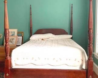 141 - Rice Carved Queen Size Tall Poster Bed 86 x 68 x 87