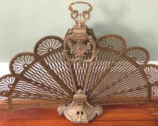 21 - Vintage Brass Expandable Fire Fan 28 x 36