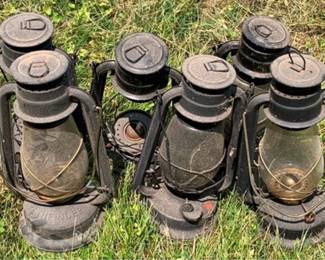 710 - 6 Vintage Lanterns 12" 2 missing globes