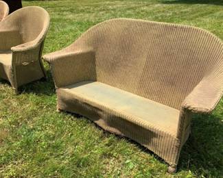 715 - 4 Pc Vintage Wicker Set Settee, rocker & 2 chairs