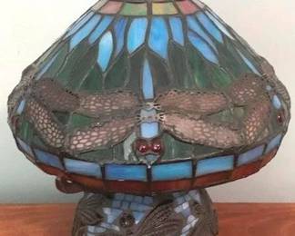8 - Dragonfly Stained Glass Lamp 9", finial top bent You are buying a used as-is electric/electronic item. We do not guarantee all components are present, and if it is not expressly stated, it is untested.