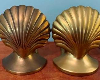 217 - Pair Brass Shell Bookends 5"