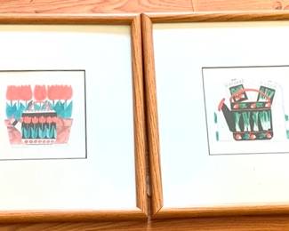 158 - Pair Framed Prints 13 x 13