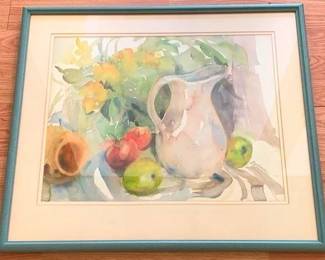 163 - Signed Still Life Watercolor 23 x 25.5