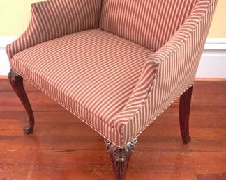 172 - French Upholstered Chair, Carved Leg 31 x 24 x 20