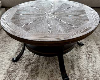 Very Cool Round Wood Coffee Table with Iron Base