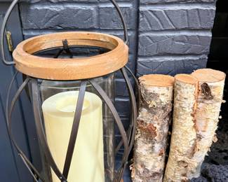 Pair of these Hurricane Candle Holders and Birch Logs