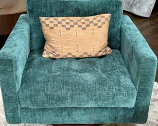 2 Joybird Eliot Swivel Chairs in Blue/Green Upholstery