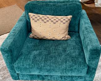 2 Joybird Eliot Swivel Chairs in Blue/Green Upholstery