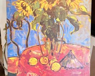 Colorful Flowers and Glass Vase Art on Canvas