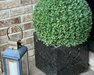 Black Planter with Faux Plant and Lantern