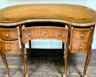 Beautiful Antique Kidney Shaped Satinwood Desk
