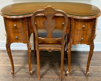 Beautiful Antique Kidney Shaped Satinwood Desk