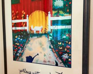 Art: Framed Yellow Gate and Cat Wall Art