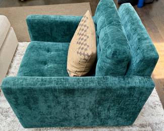 2 Joybird Eliot Swivel Chairs in Blue/Green Upholstery
