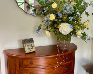 Demilune Cabinet with 2 Drawers. Perfect for entryway with Beautiful Round Reticulated Design and Floral