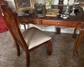 Flat desk or sofa table with a Chippendale style side chair