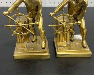 Pair of Brass Man at the Wheel Sailor Bookends