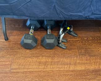 Dumbbells and other workout gear