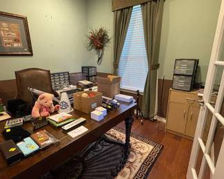 Office desk & chair, filing systems, Texas Rangers collectibles