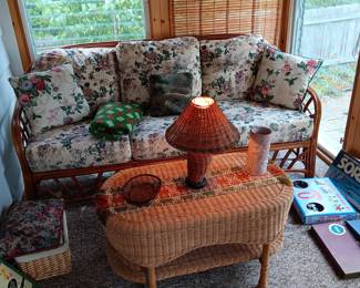 Rattan sofa $165.00
Wicker coffee table $45.00
Wicker lamp $20.00