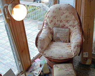Rattan rocker/swivel chair $45.00
Wicker foot rest $20.00