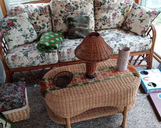 Rattan sofa $165.00
Wicker coffee table $45.00
Wicker lamp $20.00