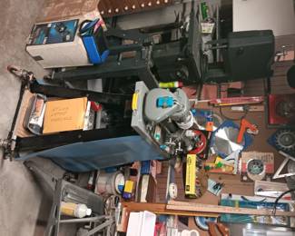 ATLAS metal lathe on stand with drawers/wheels $650.00.
Craftsman electric band saw *SOLD*