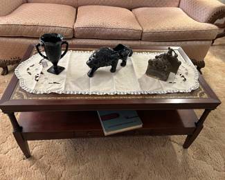 Vintage MCM Stalking Lion, Dodge Bull riding book ends, MCM coffee table