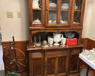 China Hutch, blue & white China set, Milk glass, Spinning Wheel