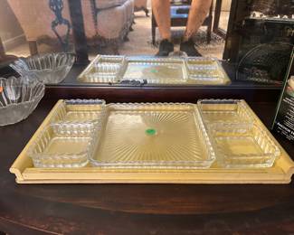 Wood tray with individual glass sishes