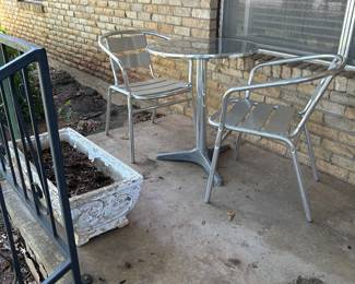 Planters, small metal table & chair set