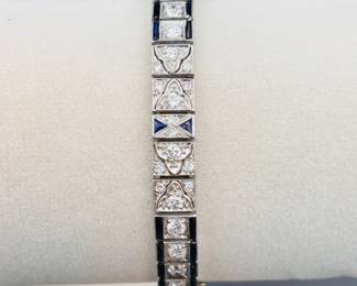 Vintage (1940's or 1950's) Platinum Art Deco Bracelet with Transitional Cut Diamonds (27 Grams)