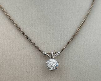 1/2 Carrot Diamond Pendant on 14K White Gold Chain with18K White Gold Setting (Diamond is 5.35 MM Across, Antique Cut with VS Clarity)