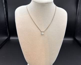 1/2 Carrot Diamond Pendant on 14K White Gold Chain with18K White Gold Setting (Diamond is 5.35 MM Across, Antique Cut with VS Clarity)