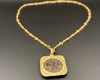 Old Ancient Roman Coin with 14 Carrot Gold Pendant & Chain