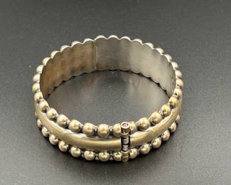 Vintage Sterling Silver TAXCO Mexico Hinged Cuff Bracelet (52 Grams)