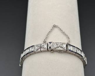 Vintage (1940's or 1950's) Platinum Art Deco Bracelet with Transitional Cut Diamonds (27 Grams)