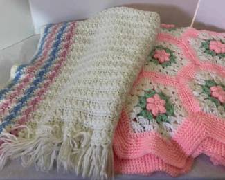 Vintage Hand Crocheted Baby Blankets 